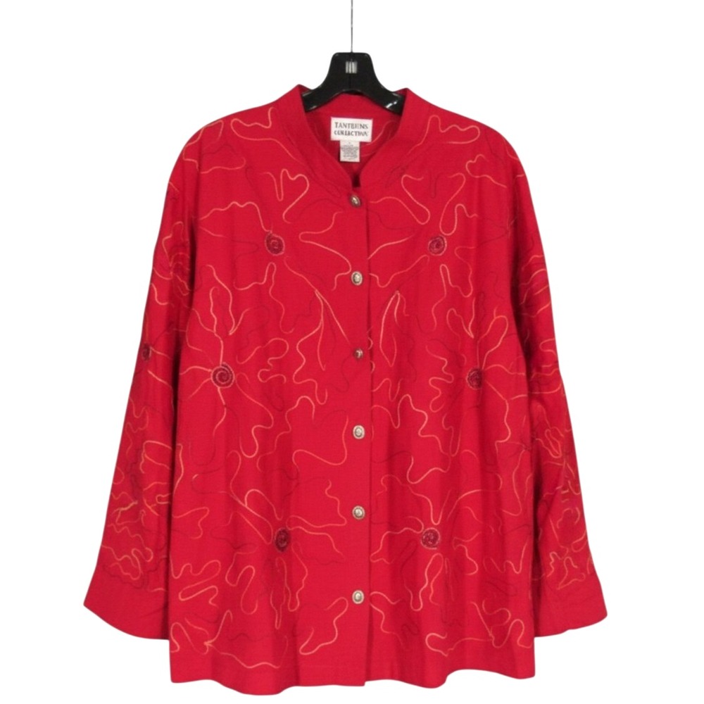 TANTRUMS COLLECTION Silk Blend BEADED FLORAL EMBROIDERED Button-Up SHIRT/TOP 1X